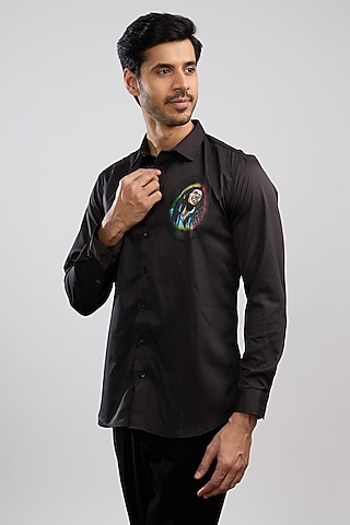 Black Giza Cotton Blend Hand Painted Shirt by AVALIPT