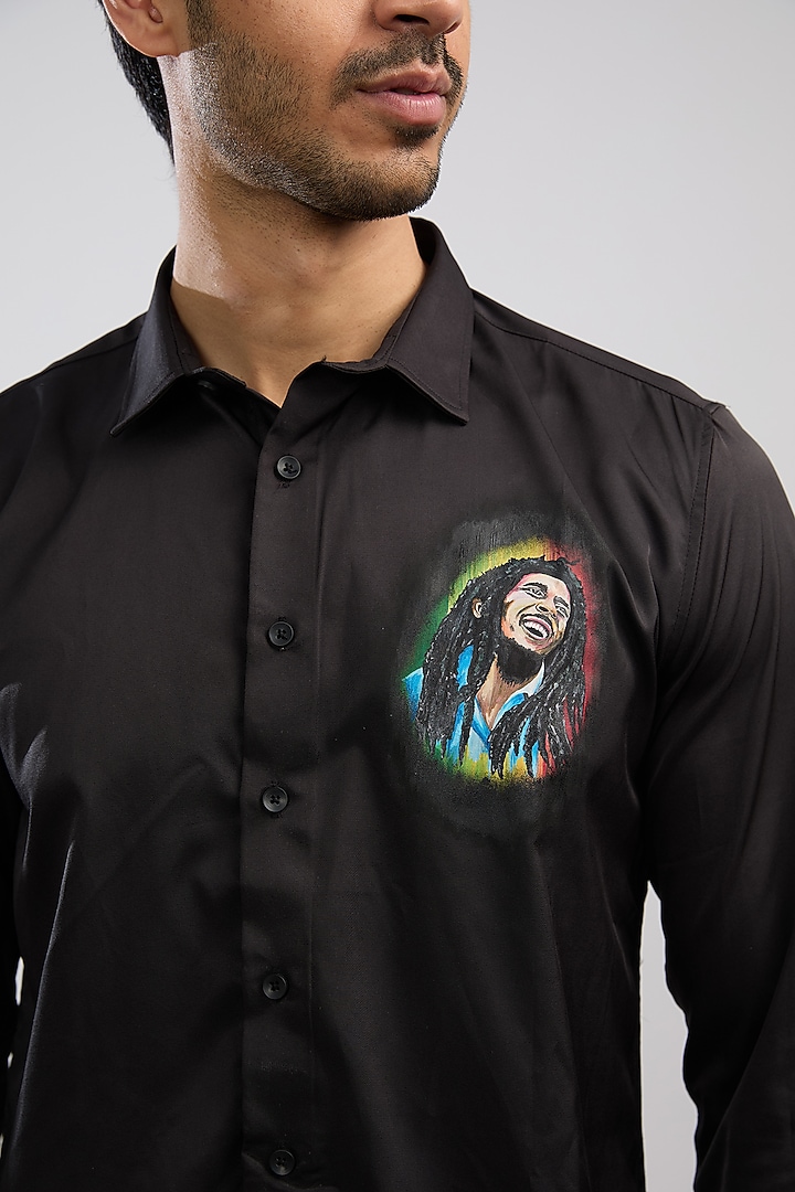 Black Giza Cotton Blend Hand Painted Party Wear Shirt by AVALIPT at Pernia's Pop Up Shop
