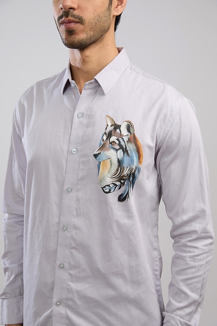Grey Giza Cotton Blend Hand Painted Party Wear Shirt by AVALIPT at Pernia's Pop Up Shop
