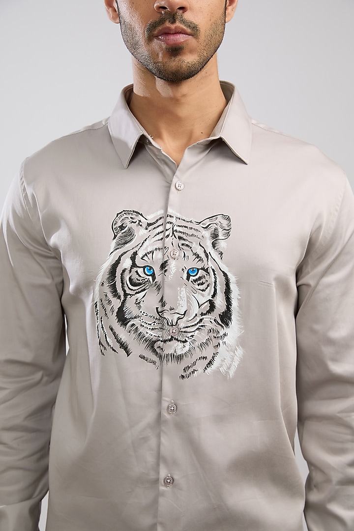 Grey Giza Cotton Blend Hand Painted Summer Shirt by AVALIPT at Pernia's Pop Up Shop
