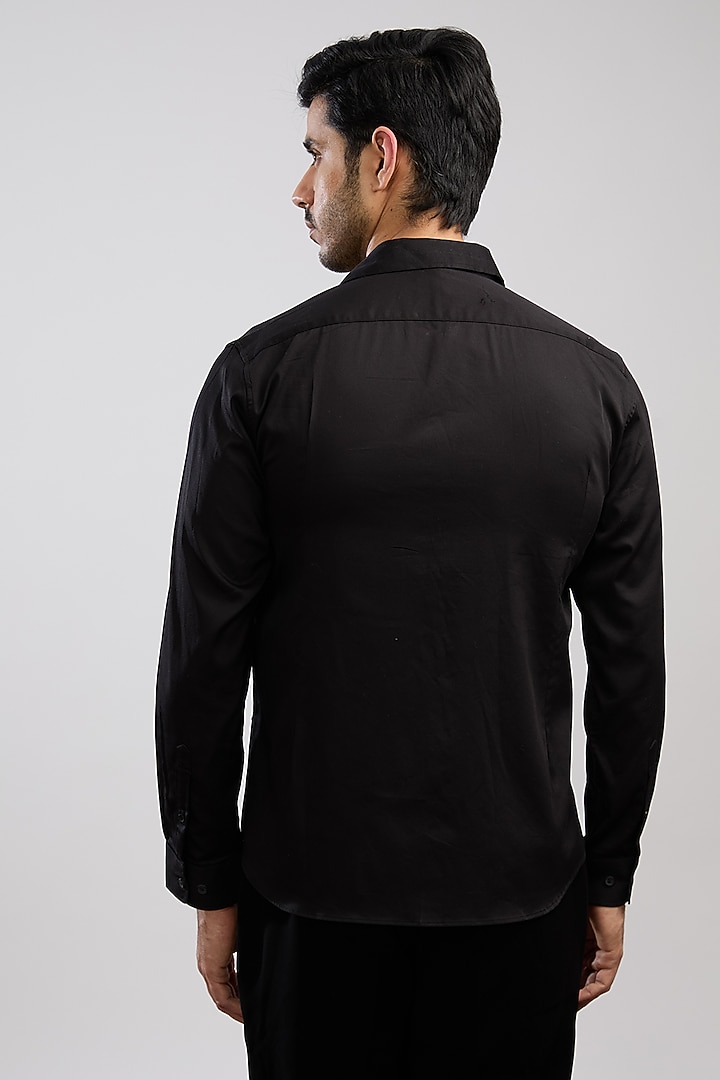 Black Giza Cotton Blend Hand Painted Party Wear Shirt by AVALIPT at Pernia's Pop Up Shop