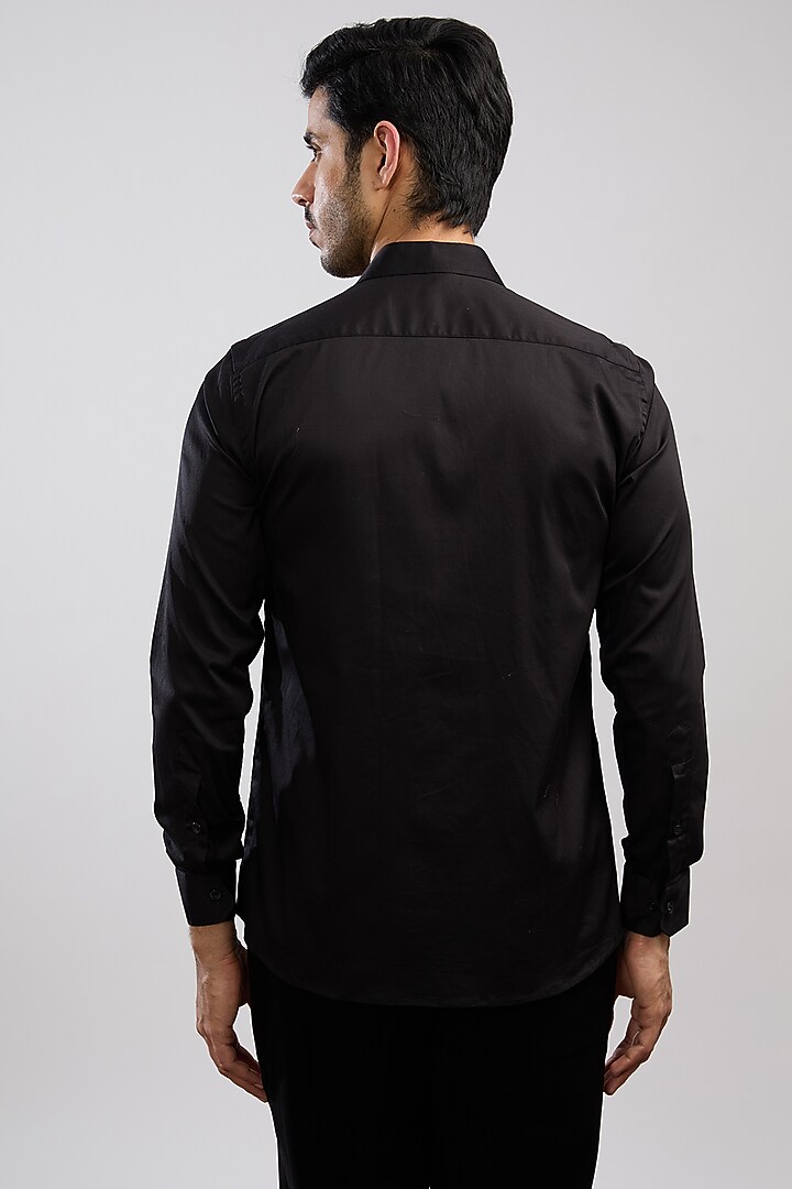 Black Giza Cotton Blend Hand Painted Party Wear Shirt by AVALIPT at Pernia's Pop Up Shop