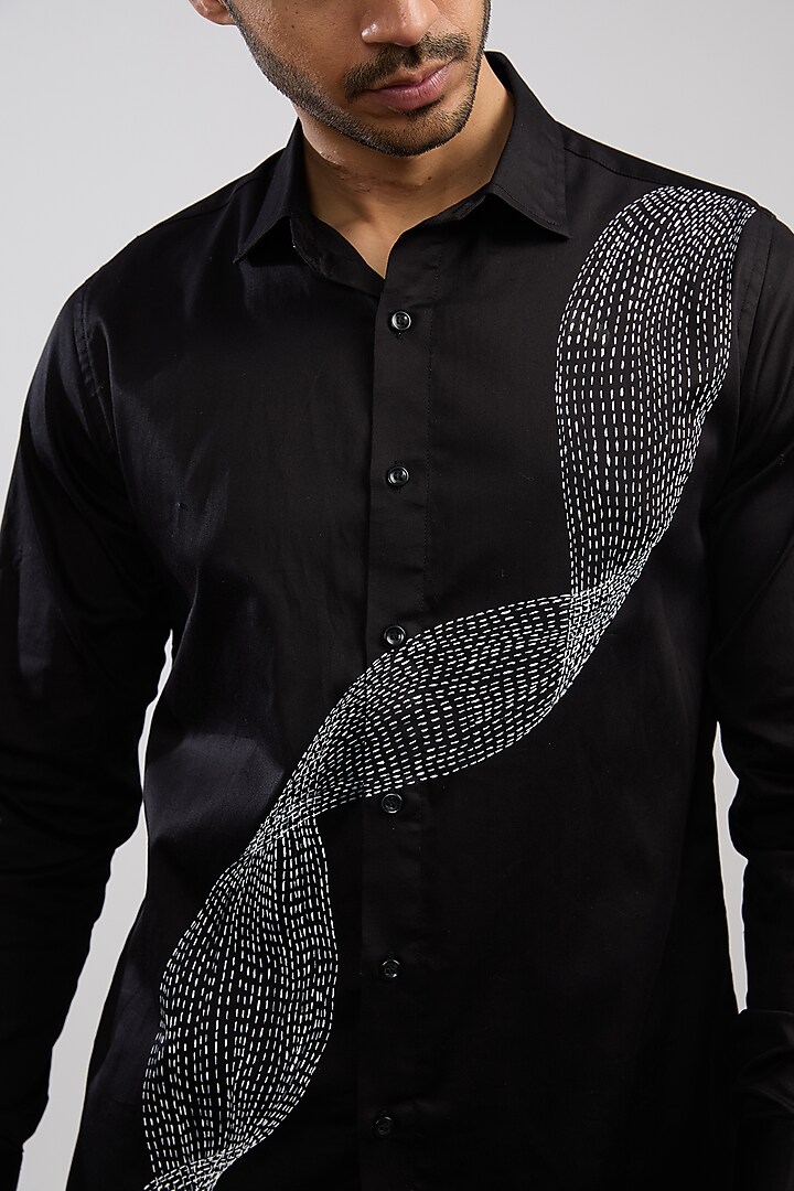 Black Giza Cotton Blend Hand Painted Party Wear Shirt by AVALIPT at Pernia's Pop Up Shop