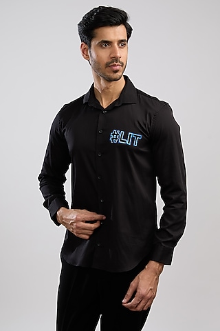 Black Giza Cotton Blend Hand Painted Shirt by AVALIPT