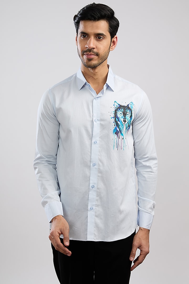 Light Blue Giza Cotton Blend Hand Painted Shirt by AVALIPT
