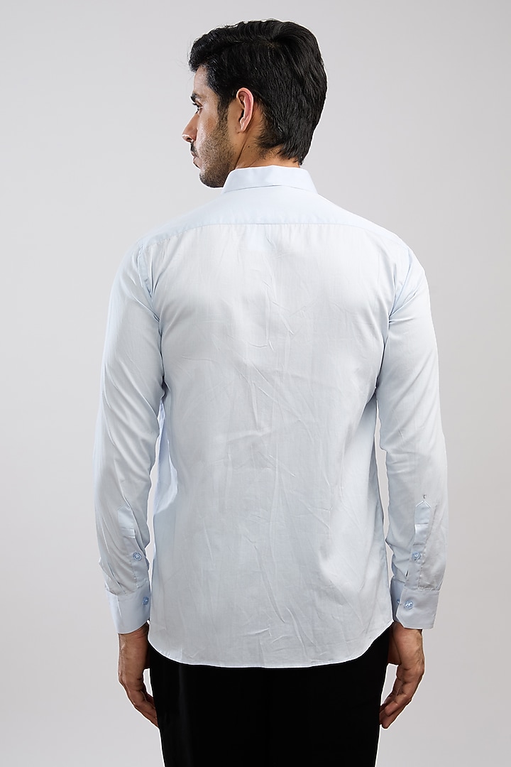 Light Blue Giza Cotton Blend Hand Painted Summer Shirt by AVALIPT at Pernia's Pop Up Shop