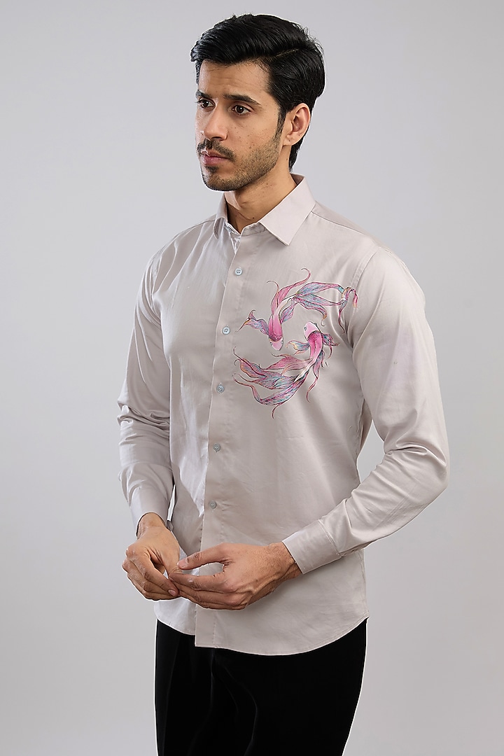 Grey Giza Cotton Blend Hand Painted Shirt by AVALIPT
