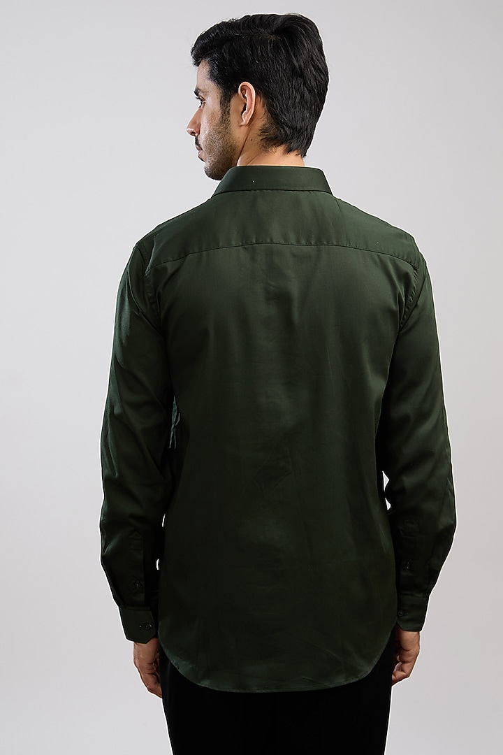 Olive Green Giza Cotton Blend Hand Painted Party Wear Shirt by AVALIPT at Pernia's Pop Up Shop