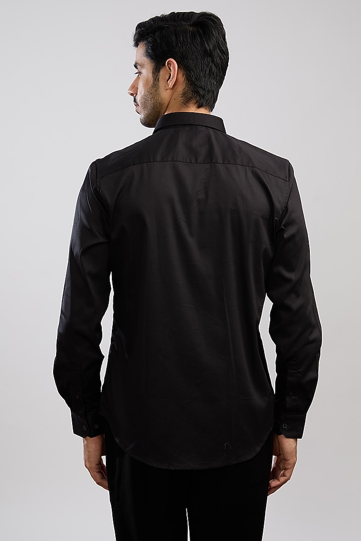 Black Giza Cotton Blend Hand Painted Summer Shirt by AVALIPT at Pernia's Pop Up Shop