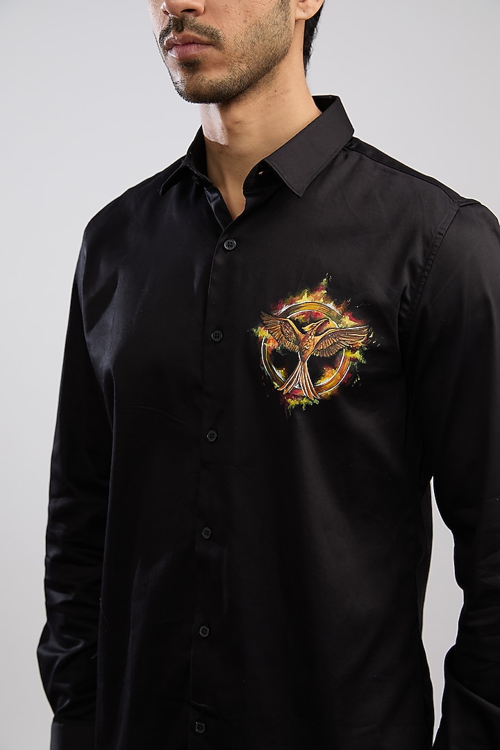 Black Giza Cotton Blend Hand Painted Summer Shirt by AVALIPT at Pernia's Pop Up Shop