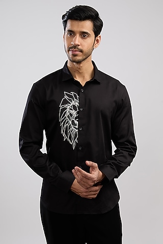 Black Giza Cotton Blend Hand Painted Shirt by AVALIPT