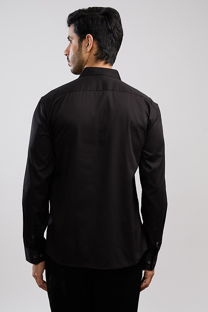 Black Giza Cotton Blend Hand Painted Summer Shirt by AVALIPT at Pernia's Pop Up Shop