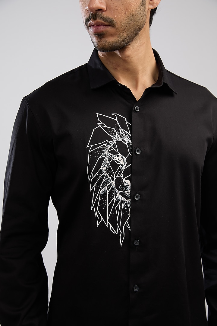 Black Giza Cotton Blend Hand Painted Summer Shirt by AVALIPT at Pernia's Pop Up Shop