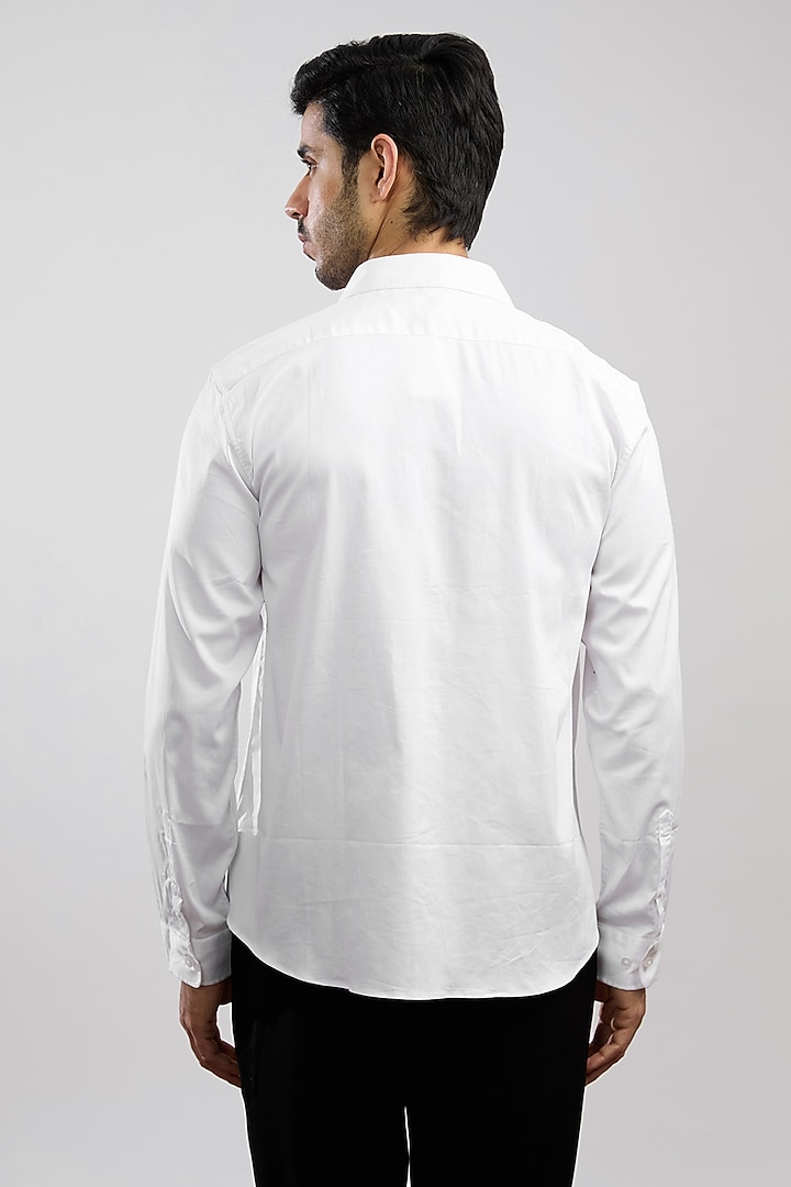 White Giza Cotton Blend Hand Painted Summer Shirt by AVALIPT at Pernia's Pop Up Shop