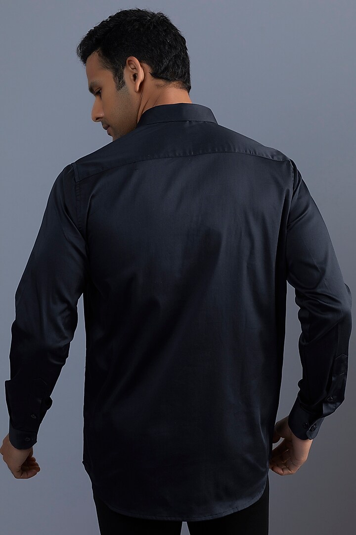 Greek Alexander Navy Blue Premium Giza Cotton Blend Hand Painted Party Wear Shirt by AVALIPT at Pernia's Pop Up Shop