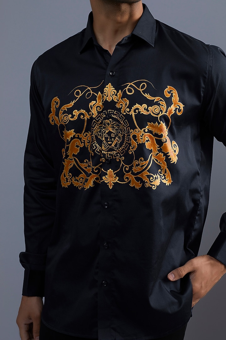 Greek Alexander Navy Blue Premium Giza Cotton Blend Hand Painted Party Wear Shirt by AVALIPT at Pernia's Pop Up Shop