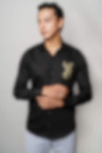 Black Cotton Golden Stag Hand Painted Summer Shirt by AVALIPT at Pernia's Pop Up Shop