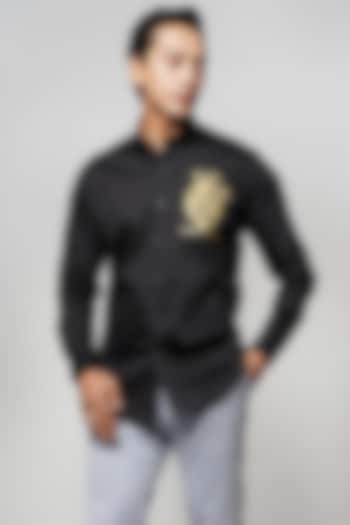 Black Cotton Heart Of Gold Hand Painted Summer Shirt by AVALIPT at Pernia's Pop Up Shop