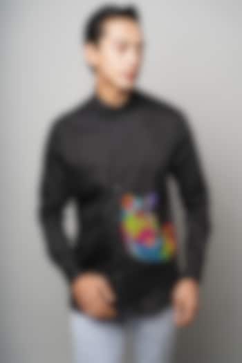 Black Cotton Rainbow Zebra Hand Painted Party Wear Shirt by AVALIPT at Pernia's Pop Up Shop