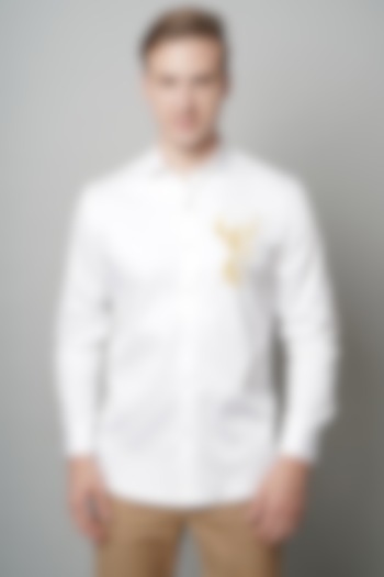 Golden Deer White Premium Giza Cotton Blend Hand Painted Summer Shirt by AVALIPT at Pernia's Pop Up Shop