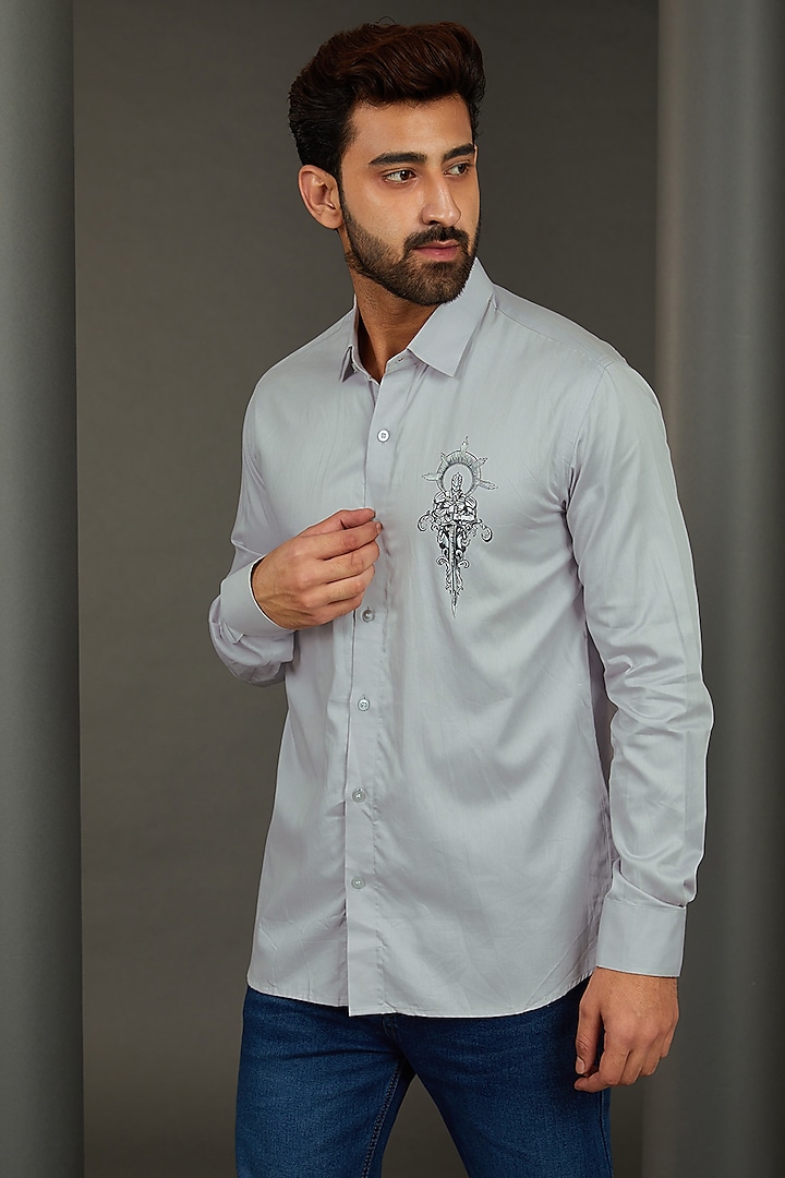Royal Emperor Grey Premium Giza Cotton Blend Hand Painted Shirt by AVALIPT
