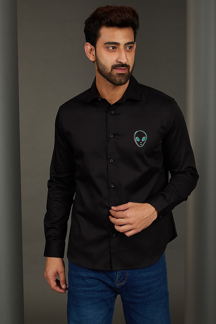 Rave Black Premium Giza Cotton Blend Hand Painted Shirt by AVALIPT