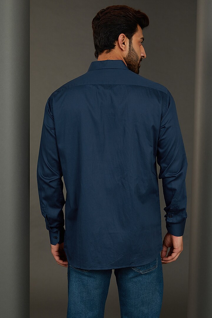 Shiva Navy Blue Premium Giza Cotton Blend Hand Painted Party Wear Shirt by AVALIPT at Pernia's Pop Up Shop