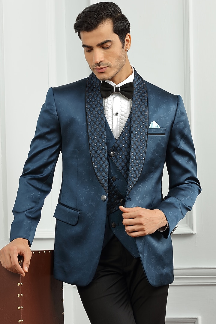 Teal Embroidered Tuxedo Set by AVEGA at Pernia's Pop Up Shop