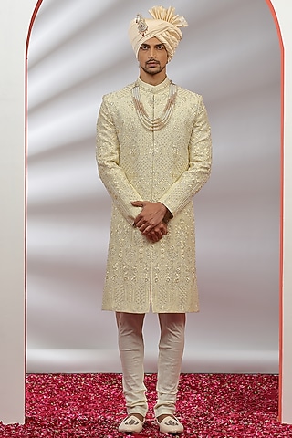 Golden Hand Embroidered Sherwani Set by AVEGA