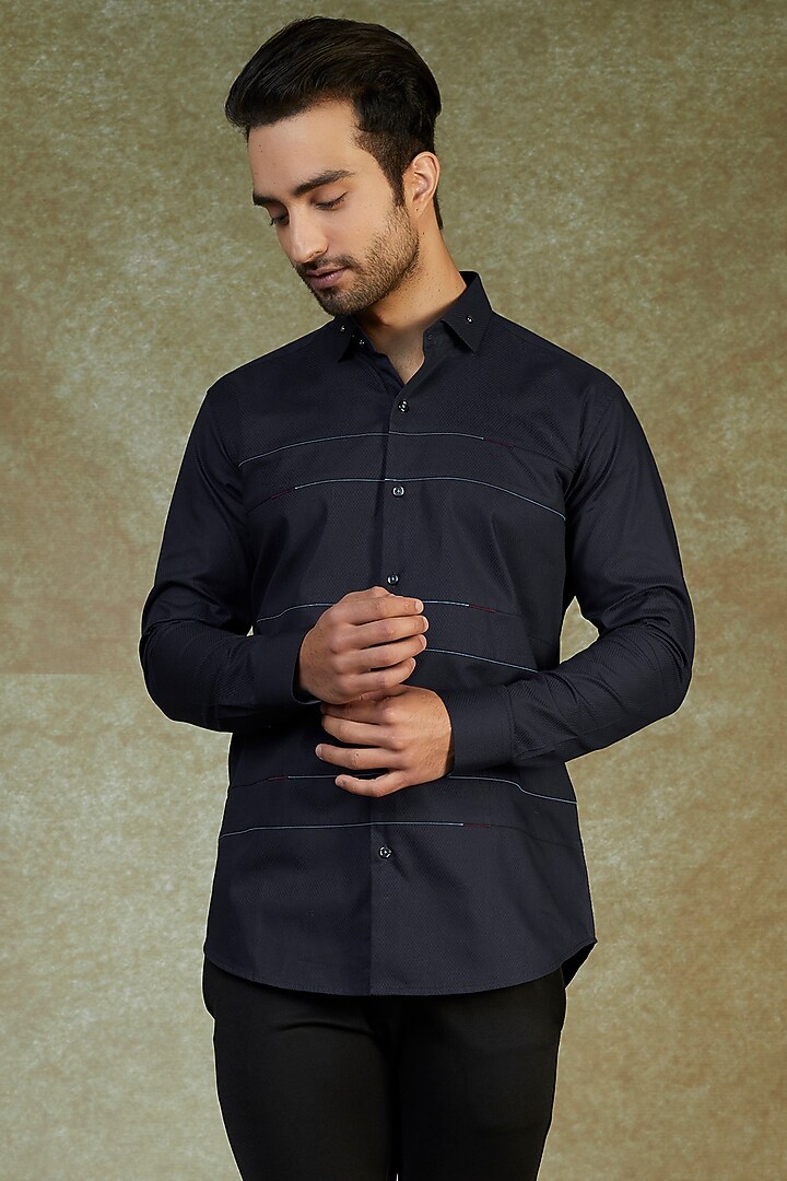 Blue Textured Cotton Summer Shirt by AVEGA at Pernia's Pop Up Shop