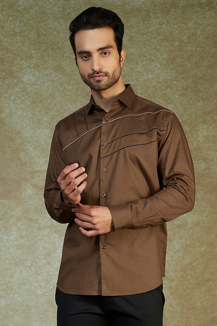 Brown Cotton Shirt by AVEGA