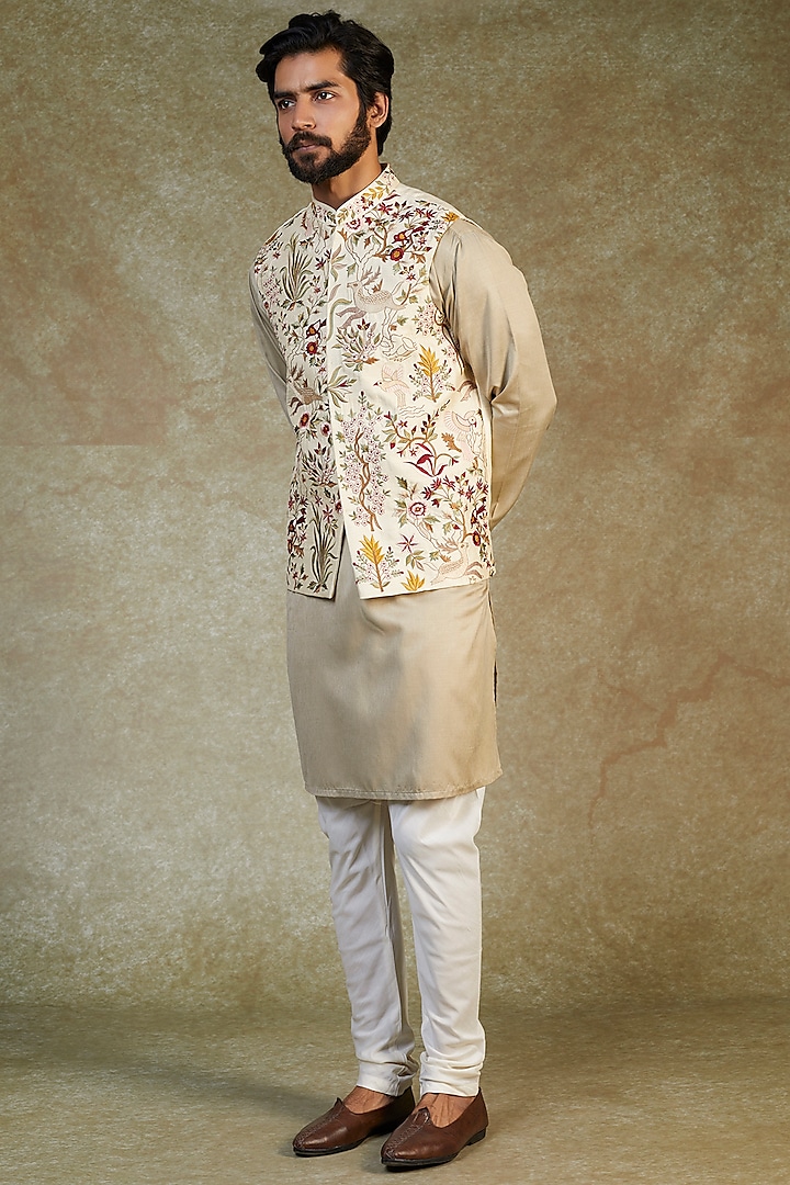 Multi-Colored Blended Floral Leaf Printed Bundi Jacket Set by AVEGA at Pernia's Pop Up Shop