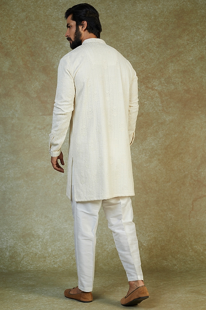 Off-White Lucknowi Embroidered & Printed Kurta Set by AVEGA at Pernia's Pop Up Shop