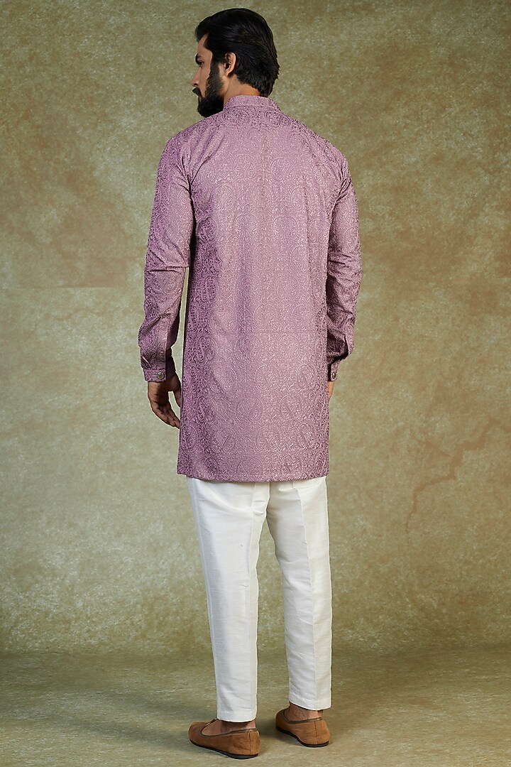 Purple Blended Embroidered & Printed Kurta Set by AVEGA at Pernia's Pop Up Shop