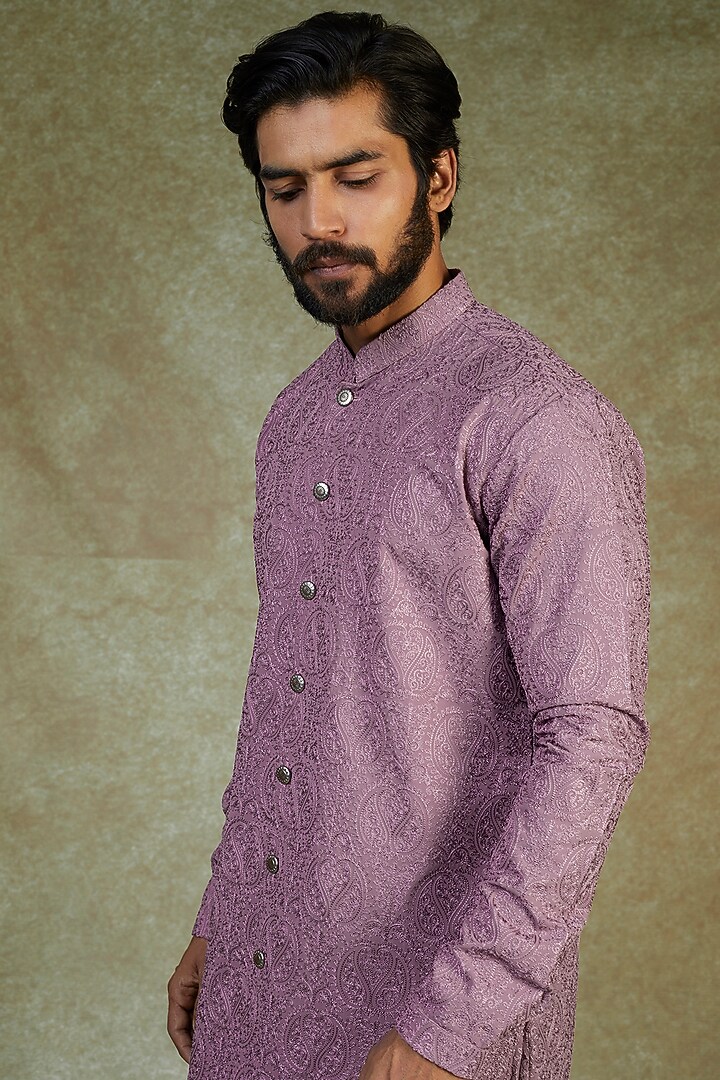 Purple Blended Embroidered & Printed Kurta Set by AVEGA at Pernia's Pop Up Shop