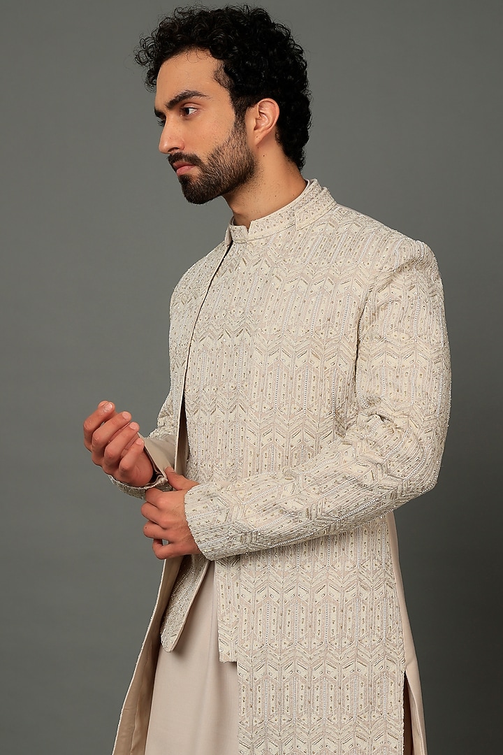 Beige Embroidered Indo-Western Set by AVEGA at Pernia's Pop Up Shop