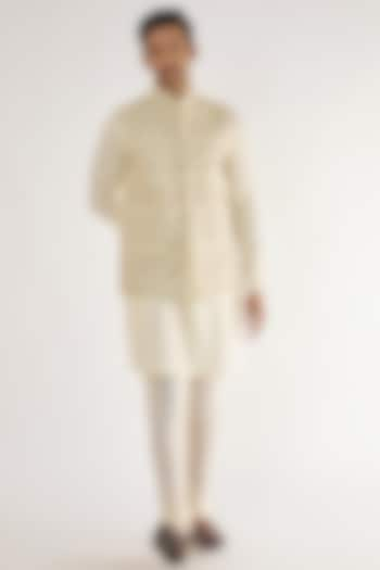 Light Cream Silk Embroidered Bundi Jacket Set by AVEGA at Pernia's Pop Up Shop