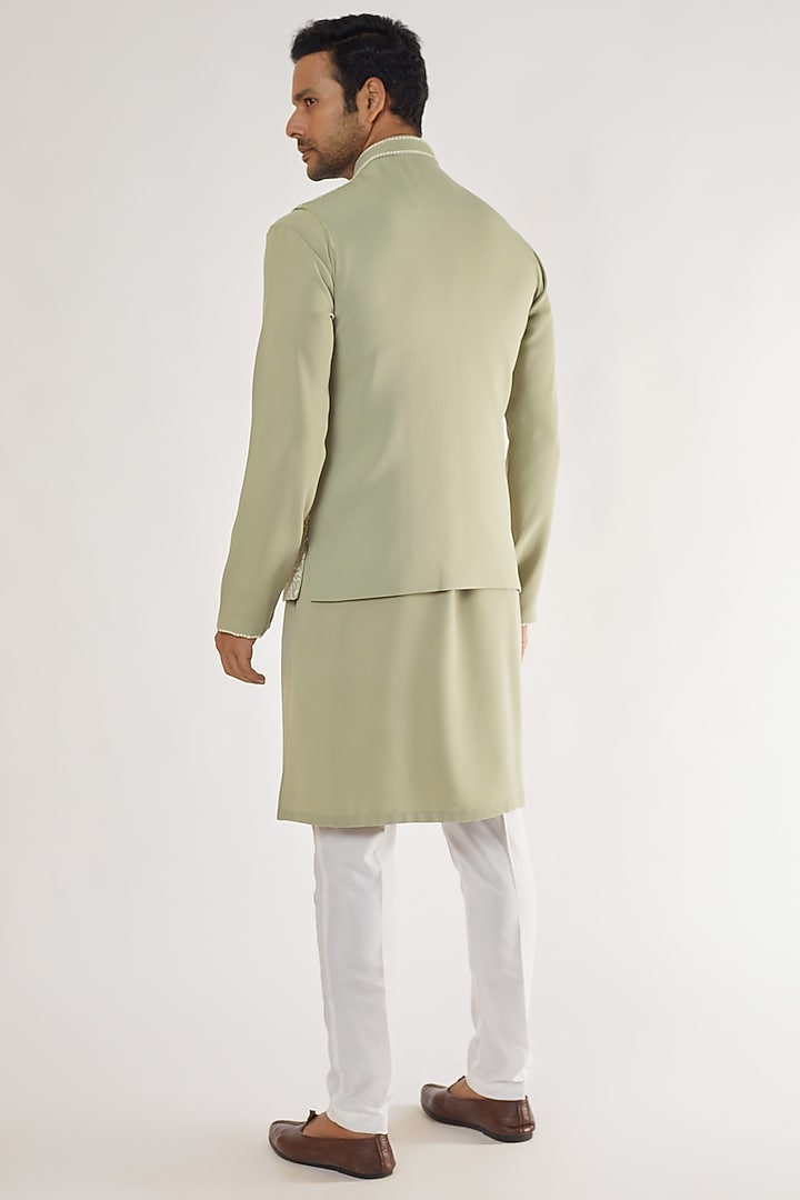 Light Pista Green Boomario Embroidered Bundi Jacket Set by AVEGA at Pernia's Pop Up Shop