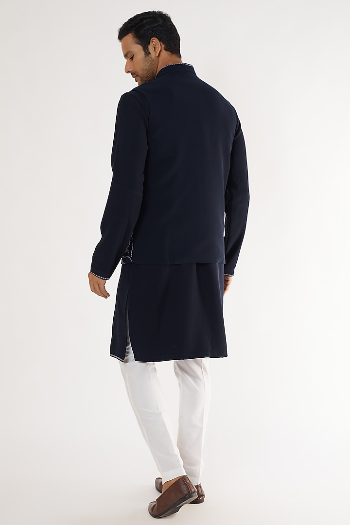 Navy Blue Boomario Embroidered Bundi Jacket Set by AVEGA at Pernia's Pop Up Shop