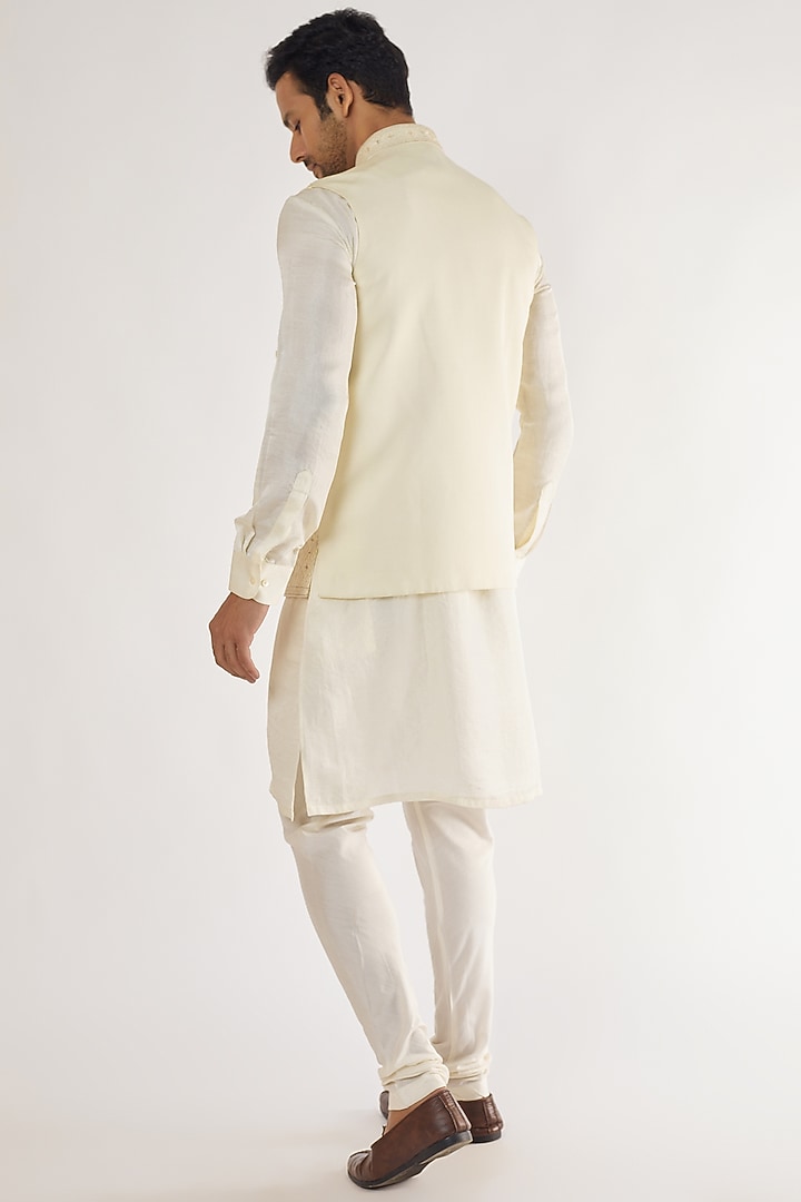 Cream Artificial Silk Embroidered Bundi Jacket Set by AVEGA at Pernia's Pop Up Shop