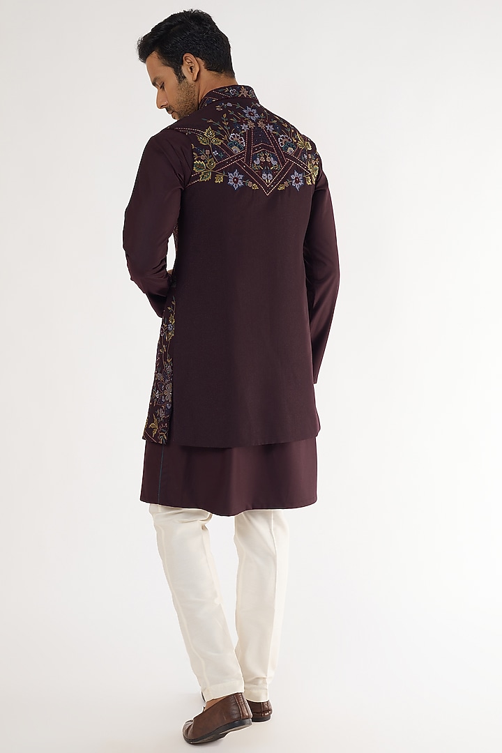 Wine Fancy Fabric Embroidered Bundi Jacket Set by AVEGA at Pernia's Pop Up Shop