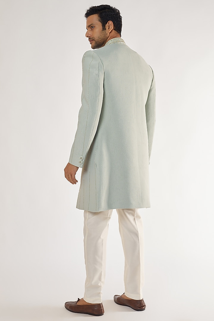 Green Blended Embroidered Wedding Indowestern Set by AVEGA at Pernia's Pop Up Shop