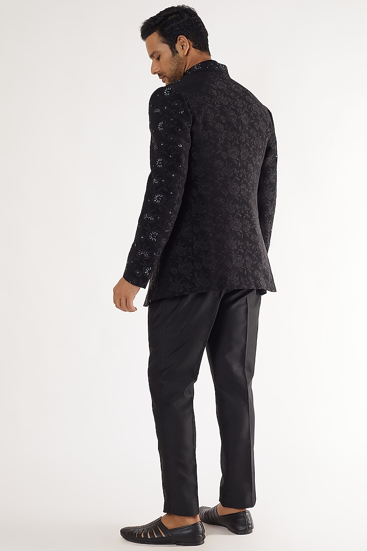 Black Jacquard Hand Embroidered Jodhpuri Set by AVEGA at Pernia's Pop Up Shop