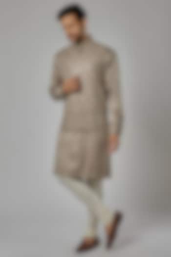 Grey Artificial Silk Embroidered Bundi Jacket Set by AVEGA
