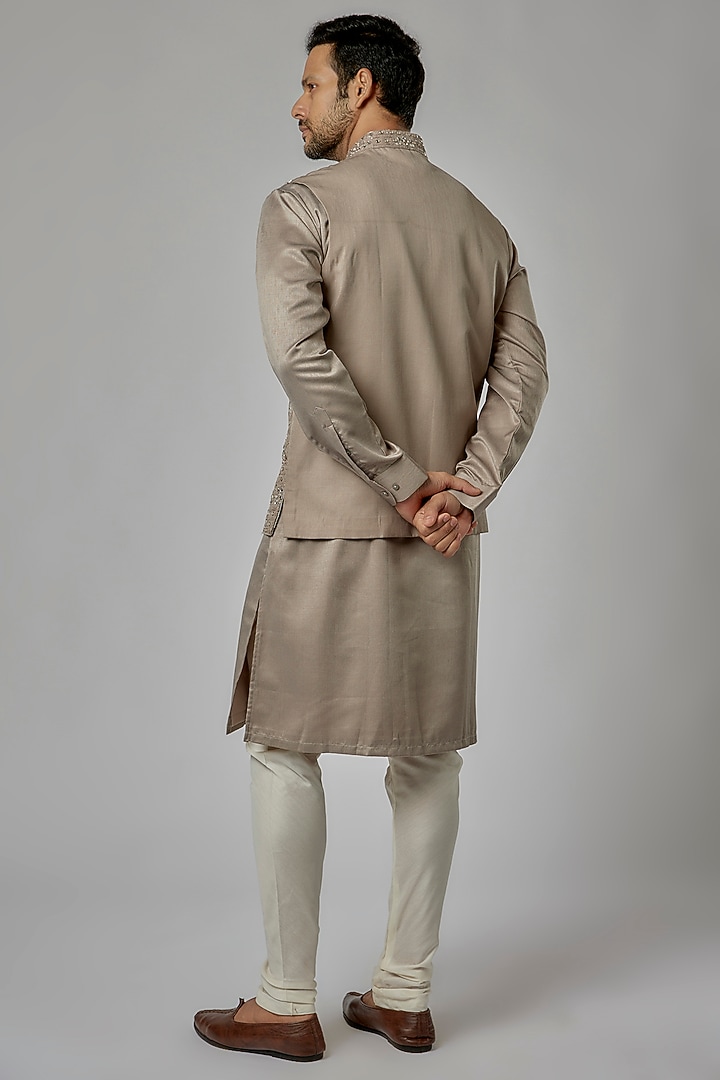 Grey Artificial Silk Embroidered Bundi Jacket Set by AVEGA at Pernia's Pop Up Shop