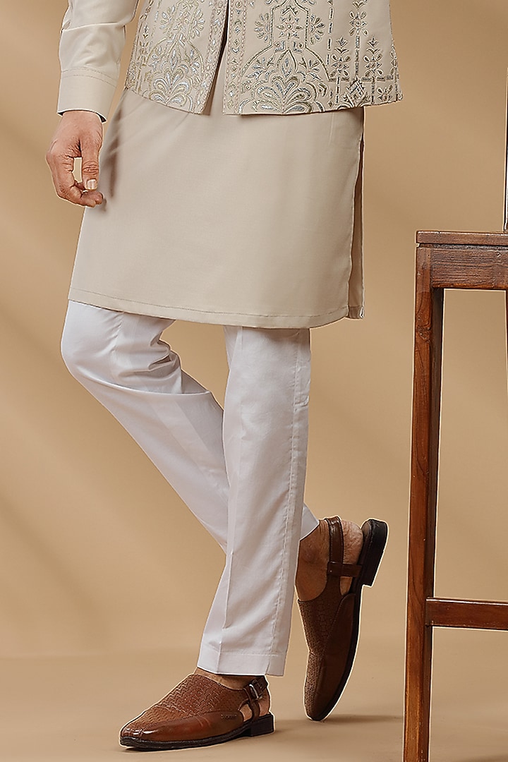 Beige Embroidered Bundi Jacket With Kurta Set by AVEGA at Pernia's Pop Up Shop