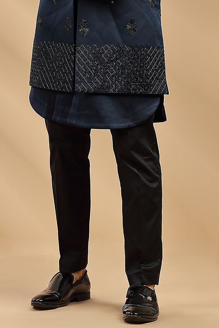 Navy Blue Embroidered Wedding Indowestern Set by AVEGA at Pernia's Pop Up Shop