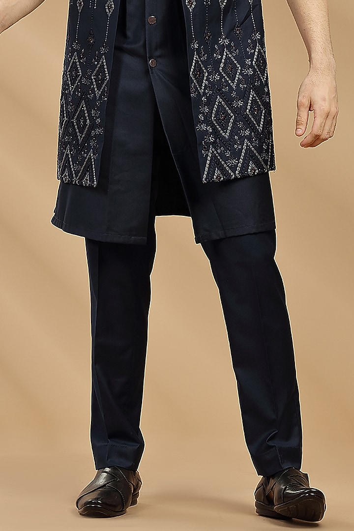 Navy Blue Embroidered Wedding Indowestern Set by AVEGA at Pernia's Pop Up Shop
