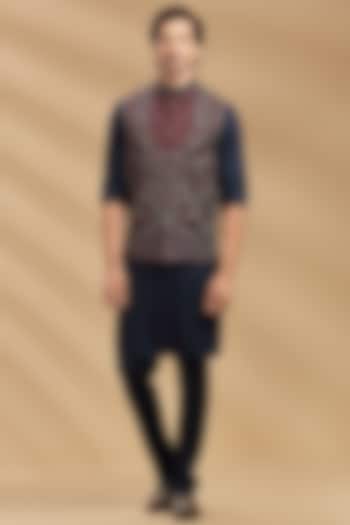 Maroon Embroidered Bundi Jacket With Kurta Set by AVEGA at Pernia's Pop Up Shop