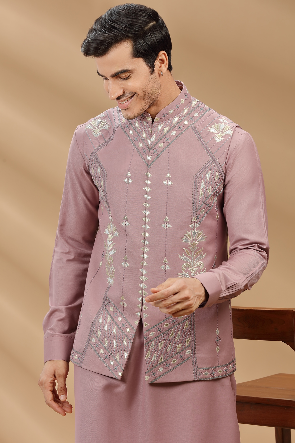 Buy Pink 3-Piece Ethnic Suit for Men by HANGUP Online | Ajio.com